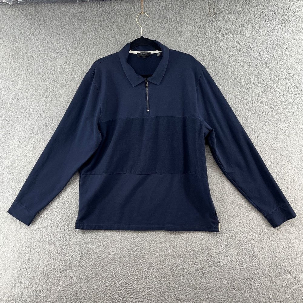 Ted Baker London Lydney Colorblock Cotton Blend Quarter Zip Polo Navy 7 / 3XL